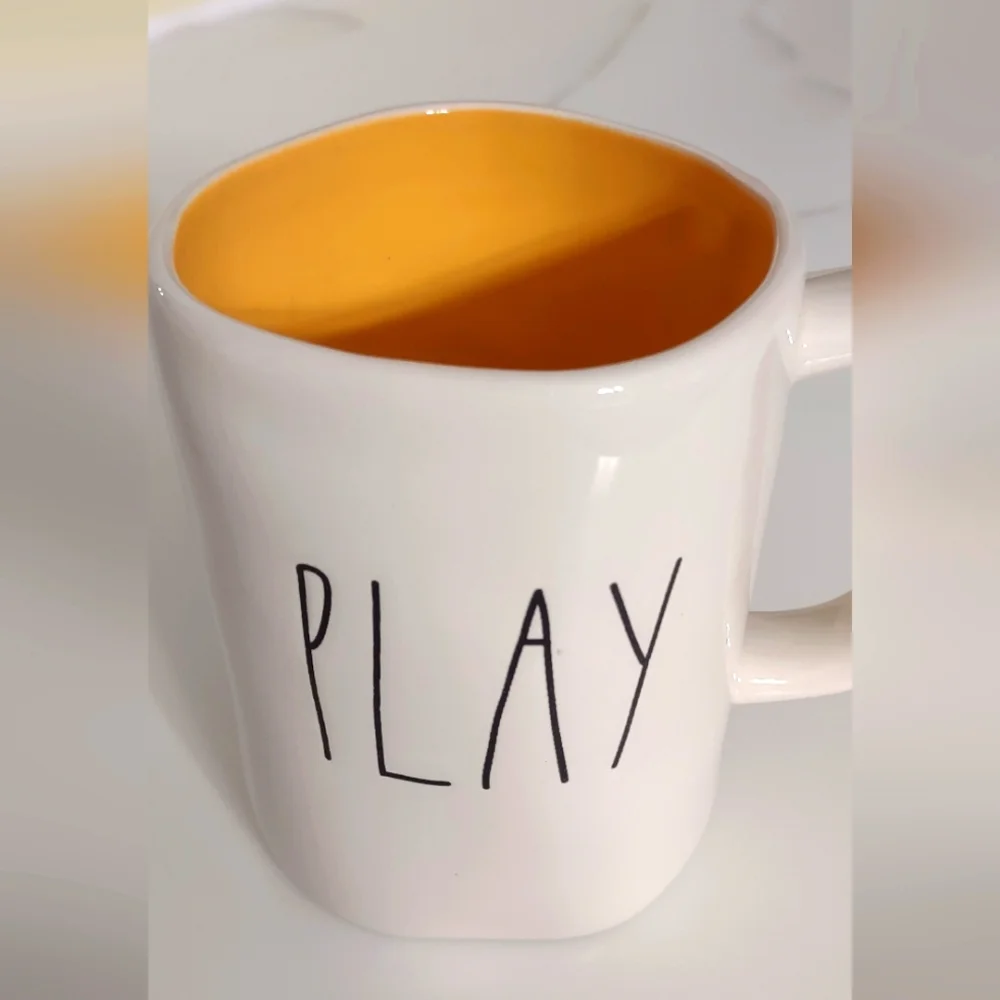 Rae Dunn 'Play' Mug - White and Yellow